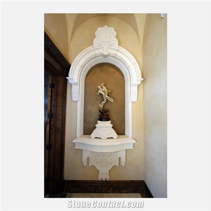 White Limestone Niche With Carving