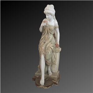 White Marble And Green Onyx Female Sculpture