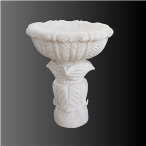 White Marble Basin With Carving