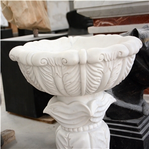 White Marble Basin With Carving