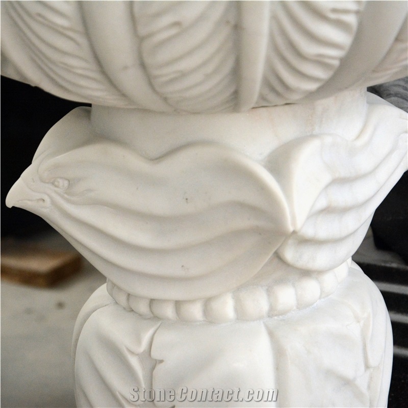 White Marble Basin With Carving
