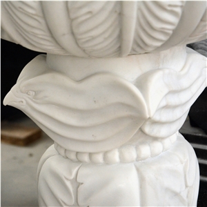 White Marble Basin With Carving