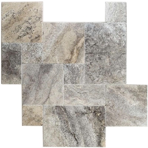 Silver Travertine Tile Random Brushed Versailles Pattern