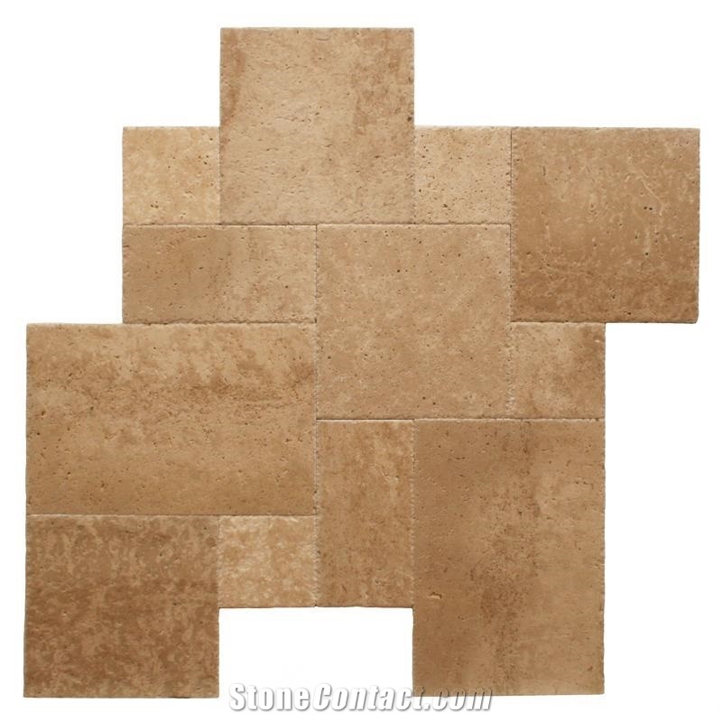 Walnut Travertine Tile French Pattern Random Chiseled