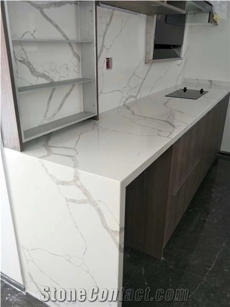 Calacatta White Quartz Kitchen Countertops