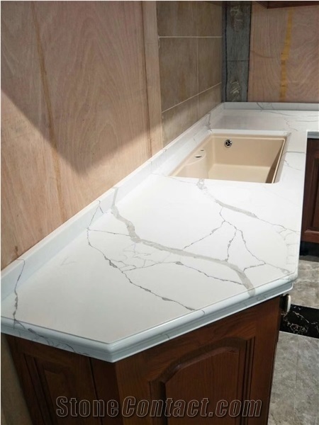 Calacatta White Quartz Kitchen Countertops
