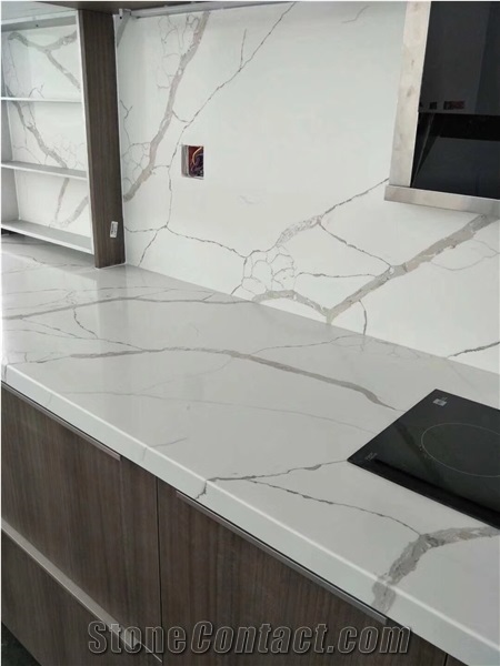Calacatta White Quartz Kitchen Countertops
