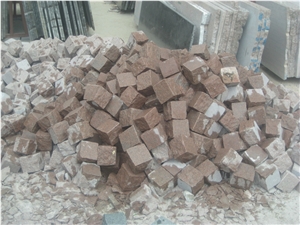 Manga Red Granite Cobble Stone, Cube Stone