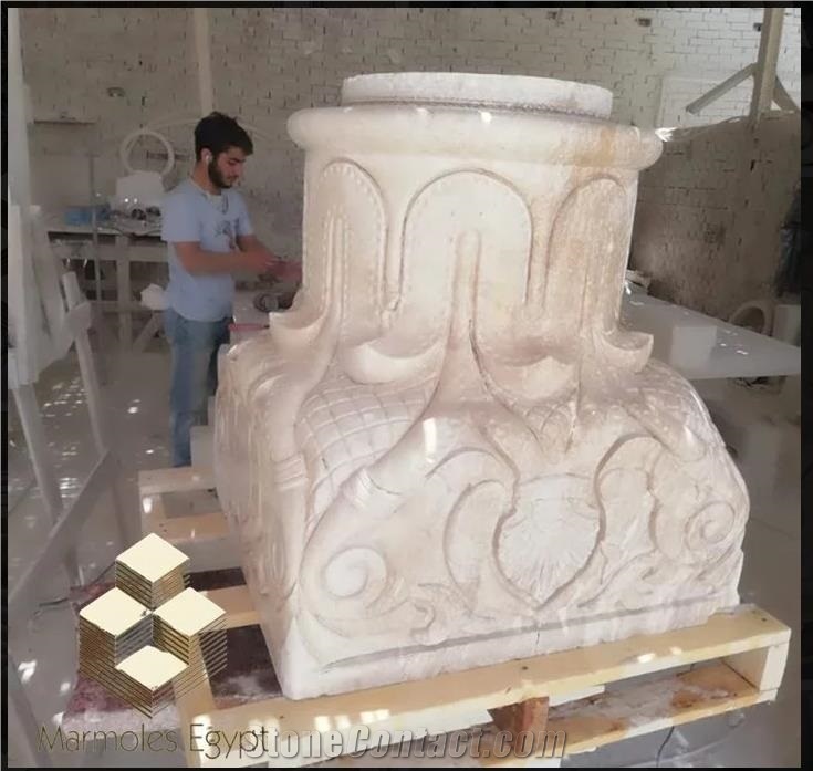 Sunny Light Beige Marble Column, Natural Stone Column