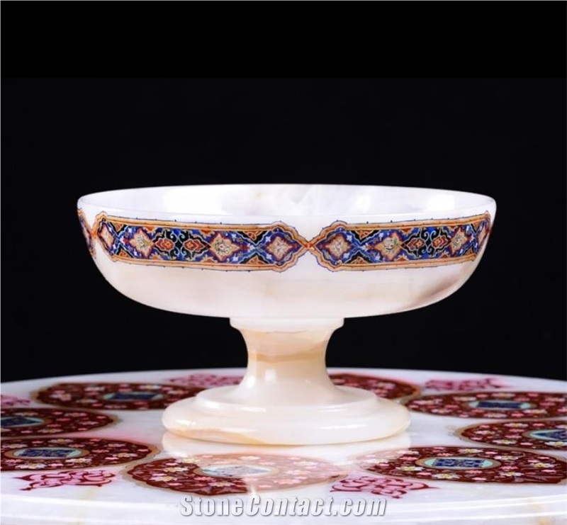 White Onyx Inlayed Fruit Bowl