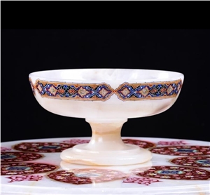 White Onyx Inlayed Fruit Bowl