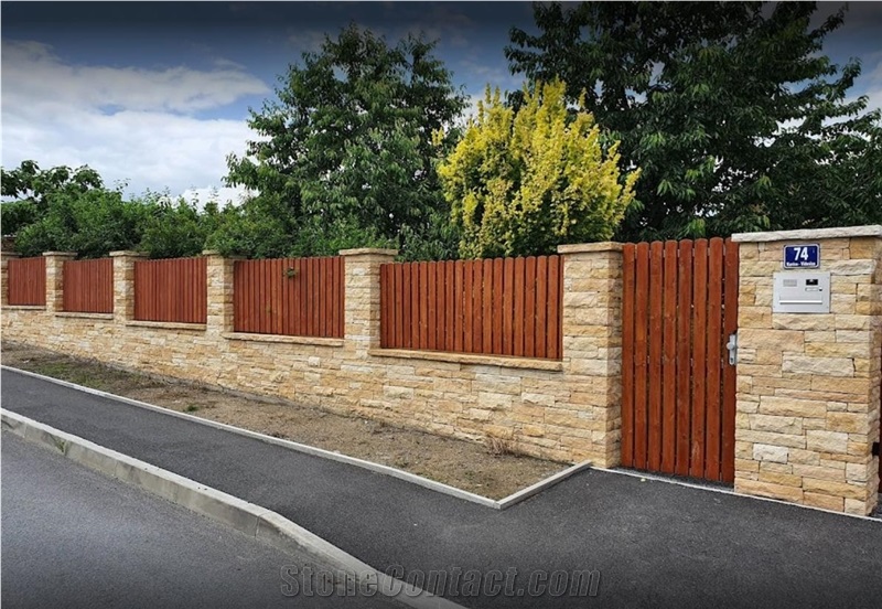 Split Sandstone Garden Fence Wall, Gate Post