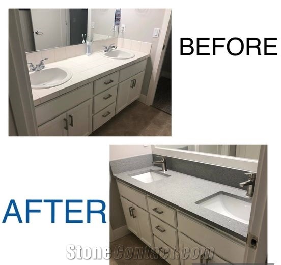 Sparkle Grey Quartz Vanity Top With 5” Backsplash