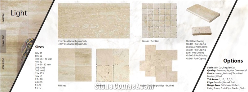 LIGHT Travertine Tiles, Travertine French Pattern