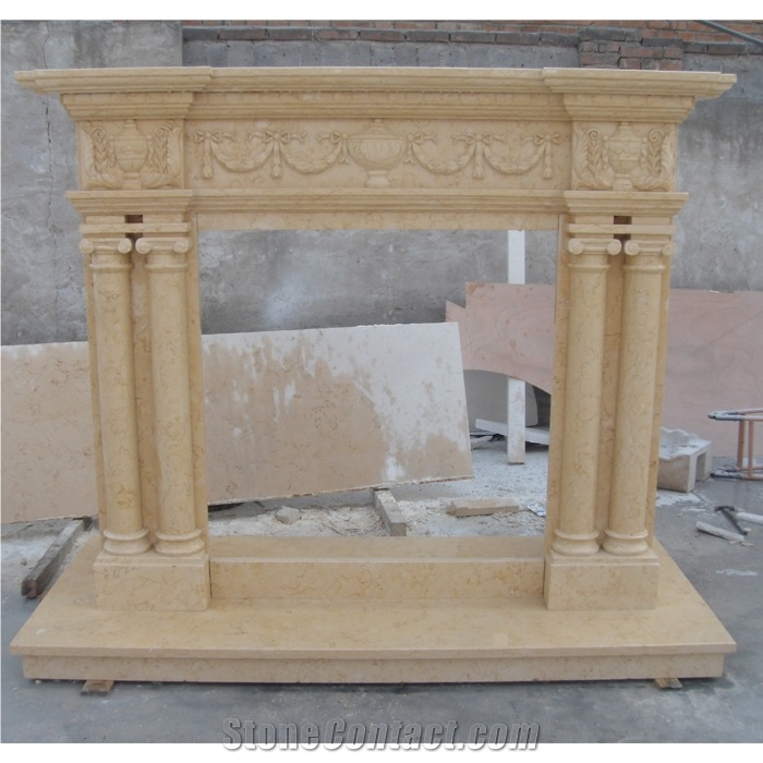 Beige Marble Stone Fireplace Surround On Sales 