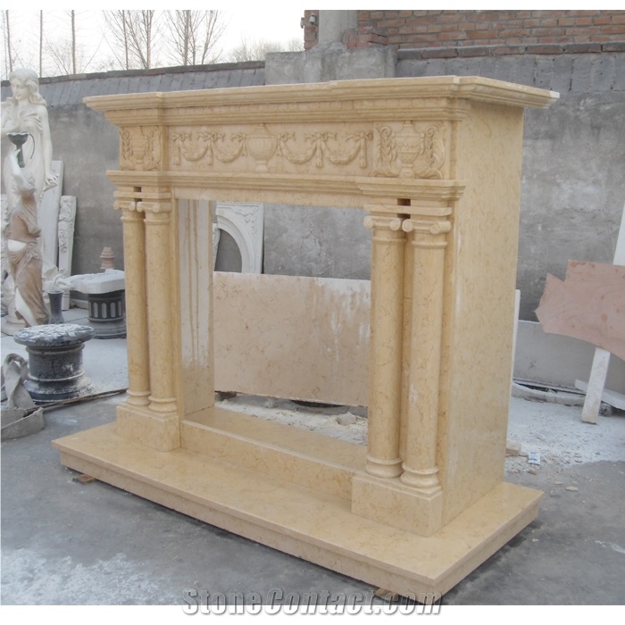 Beige Marble Stone Fireplace Surround On Sales 