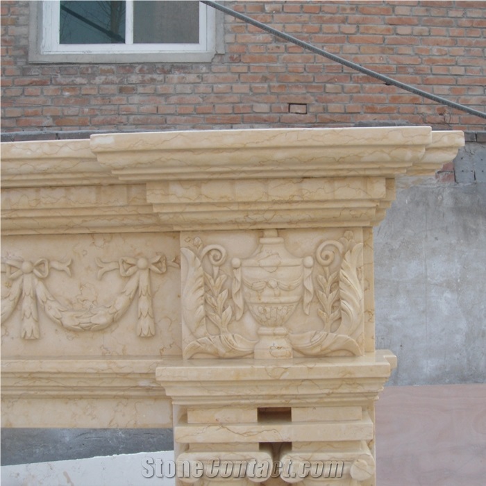 Beige Marble Stone Fireplace Surround On Sales 