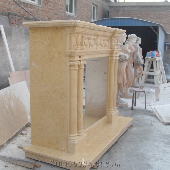 Beige Marble Stone Fireplace Surround On Sales 