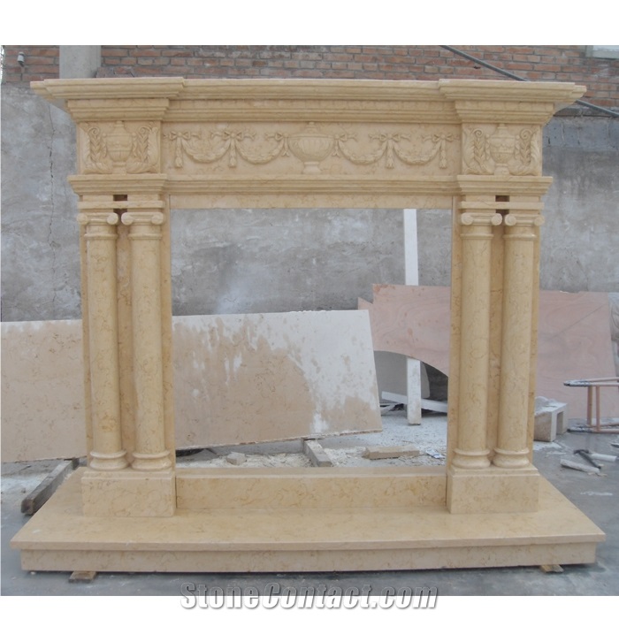 Beige Marble Stone Fireplace Surround On Sales 