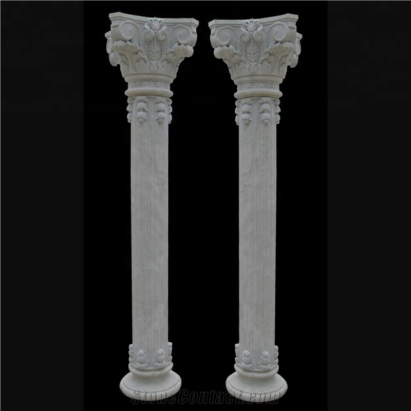 Natural White Marble Stone Hand Carved Stone Column Price 