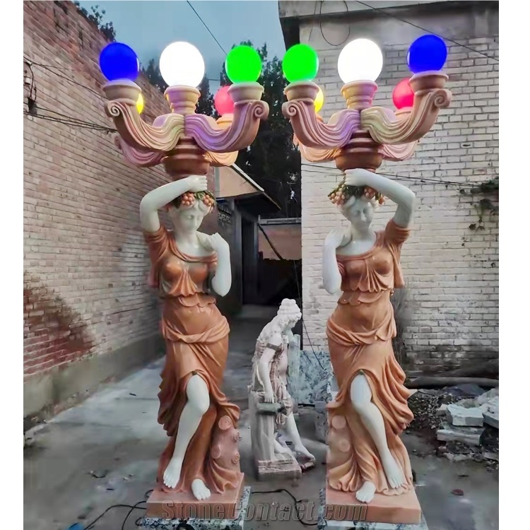 Nice Outdoor Western Style Marble Garden Lady Lamp Statue