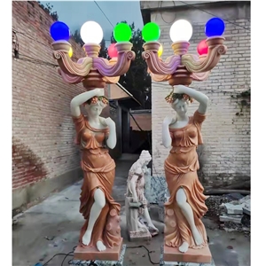 Nice Outdoor Western Style Marble Garden Lady Lamp Statue