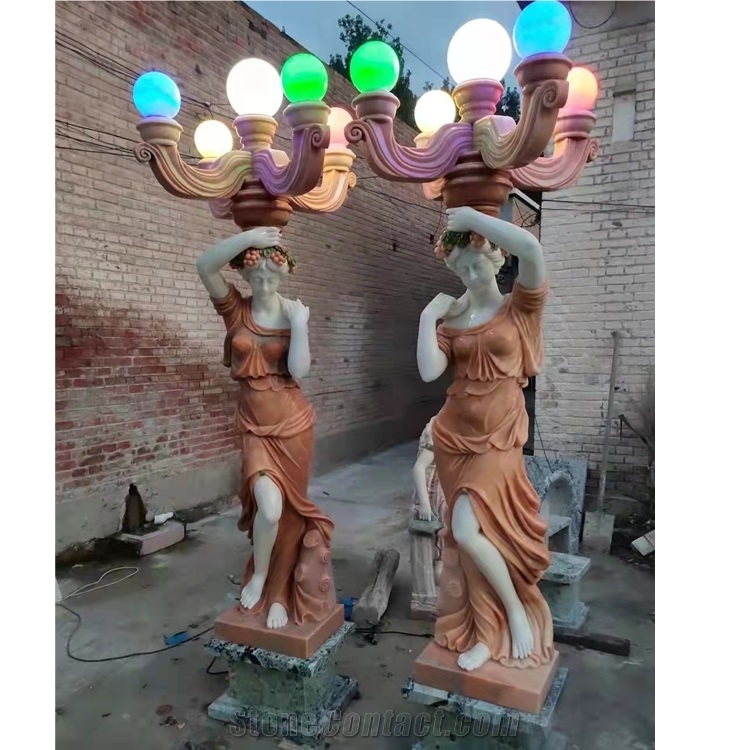 Nice Outdoor Western Style Marble Garden Lady Lamp Statue