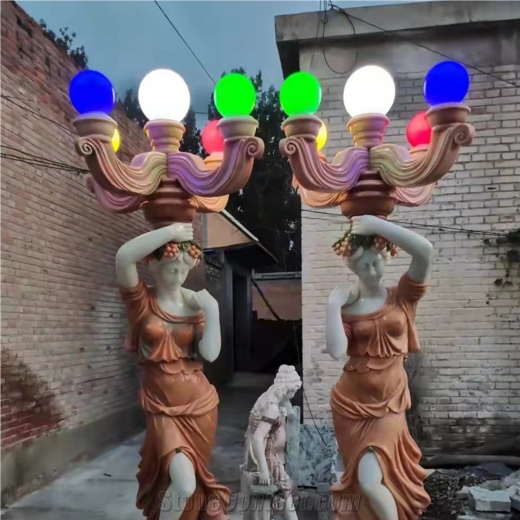 Nice Outdoor Western Style Marble Garden Lady Lamp Statue
