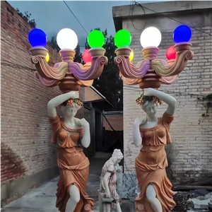 Nice Outdoor Western Style Marble Garden Lady Lamp Statue
