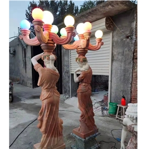 Nice Outdoor Western Style Marble Garden Lady Lamp Statue