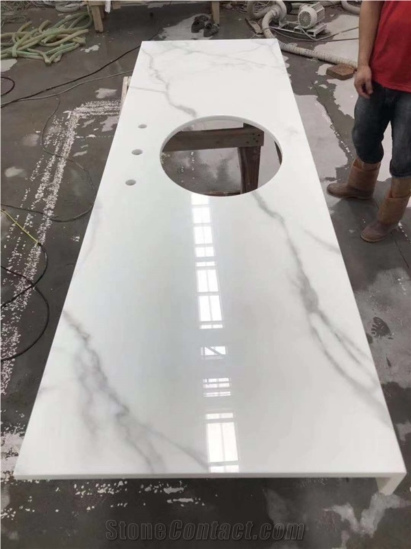 Artificial White Calacatta Marble Sintered Stone Bathtop