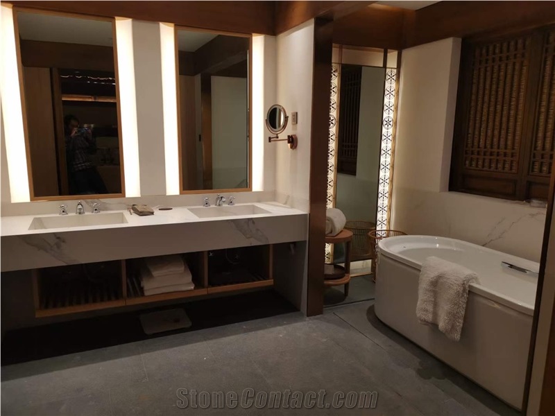 Artificial White Calacatta Marble Sintered Stone Bathtop
