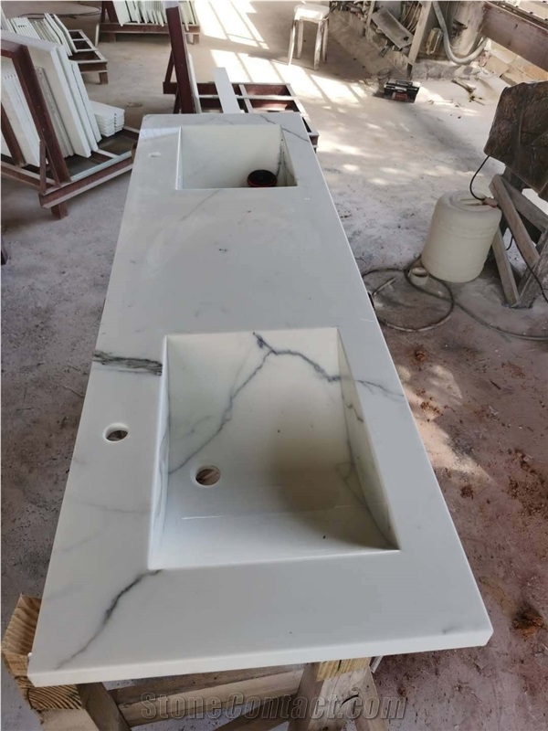 Artificial White Calacatta Marble Sintered Stone Bathtop