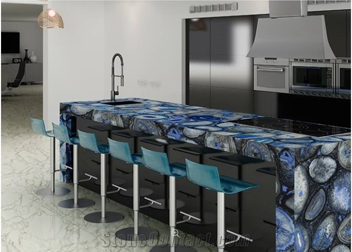Blue Agate Artificial Semiprecious Stone Kitchen Tops