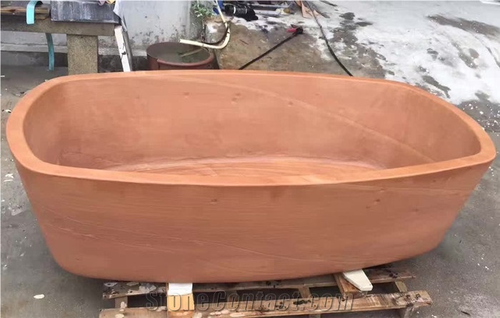 Natural Stone Red Sandstone Bathtub