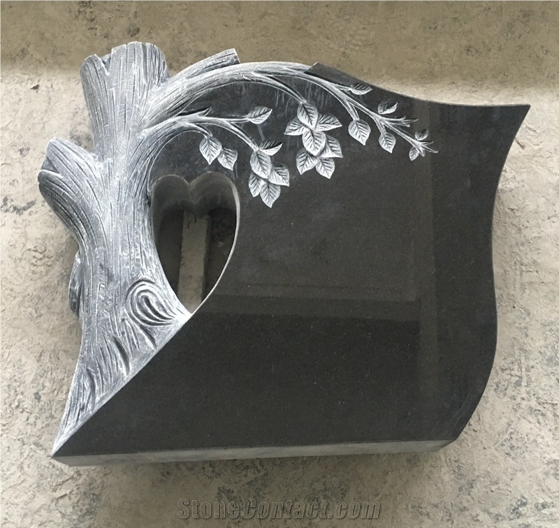 Absolute Shanxi Black Granite Jewish Tree Carving Headstone 