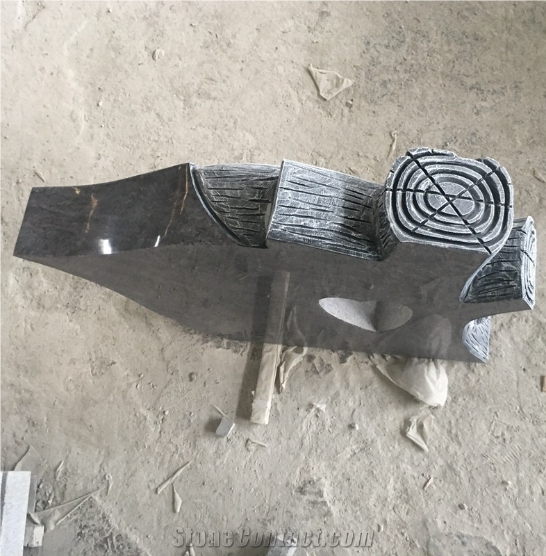 Absolute Shanxi Black Granite Jewish Tree Carving Headstone 