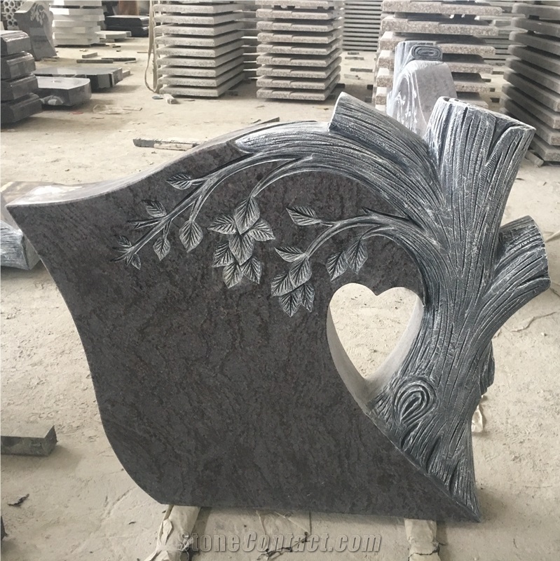 Absolute Shanxi Black Granite Jewish Tree Carving Headstone 