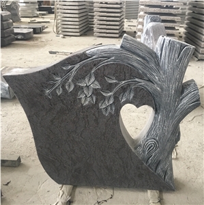 Absolute Shanxi Black Granite Jewish Tree Carving Headstone 
