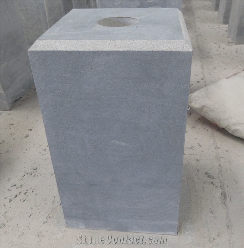 Blue Limestone Parking Stone Ball, Flagpole Base