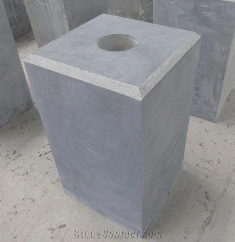 Blue Limestone Road Bollard Plinth, Parking Stone Balls