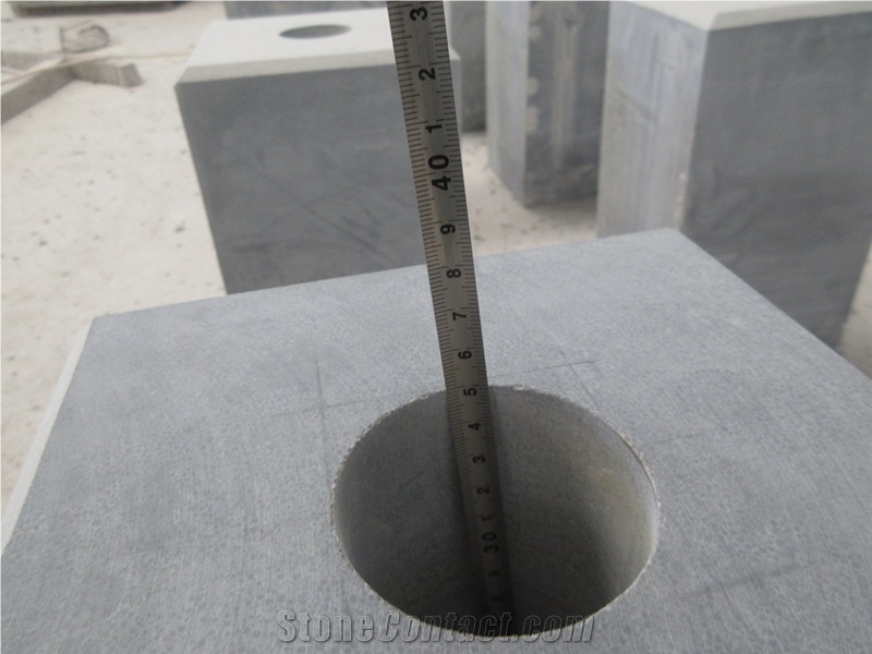 Blue Limestone Road Bollard Plinth, Parking Stone Balls