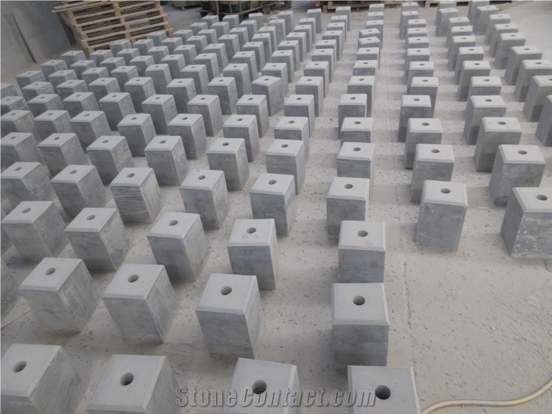 Blue Limestone Road Bollard Plinth, Parking Stone Balls