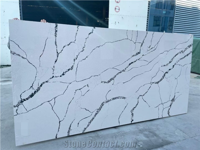 Cuarzo Calacatta White Quartz Slabs With Black Veins