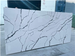 Cuarzo Calacatta White Quartz Slabs With Black Veins