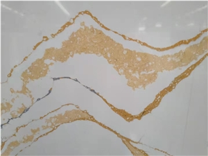 Cuarzo Golden Calacatta White Quartz Slabs For Countertops