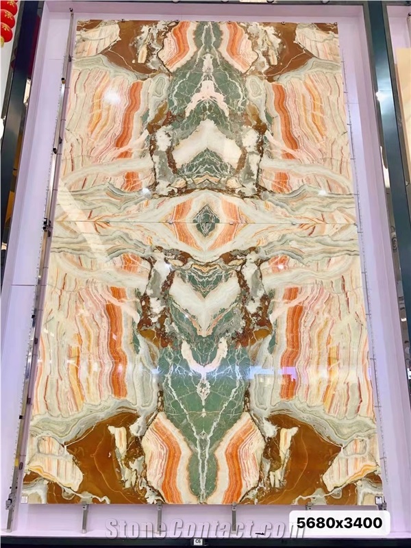 Color Jade Multi Color Natural Onyx Slabs Bookmatch Backlit