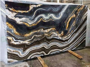 Exotic Natural Black Quartzite With Wooden Veins Slabs