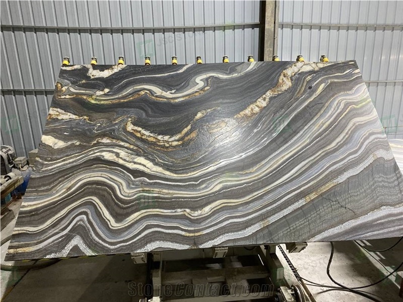 Exotic Natural Black Quartzite With Wooden Veins Slabs