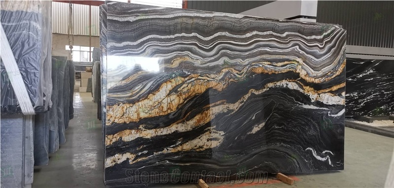 Exotic Natural Black Quartzite With Wooden Veins Slabs